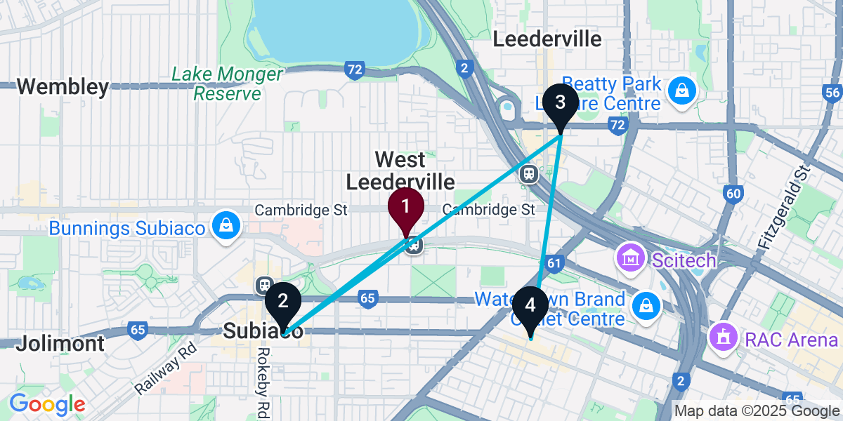 Map for 4-Stop West Leederville Wine bar Bar Crawl