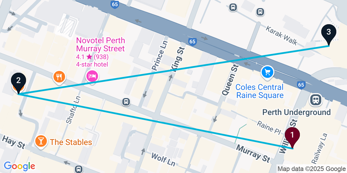 Map for 3-Stop Perth Cocktail Bar Crawl