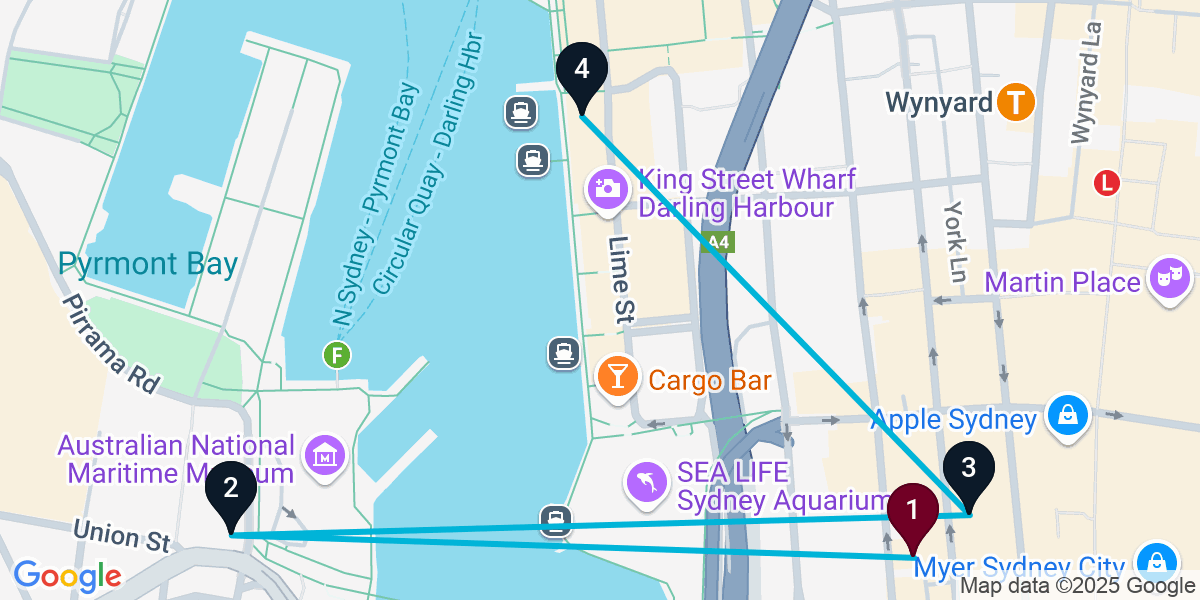 Map for Essential Sydney Cocktail Bar Crawl