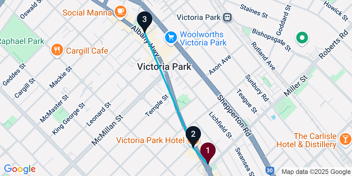 Map for 3-Stop Victoria Park Pub Bar Crawl
