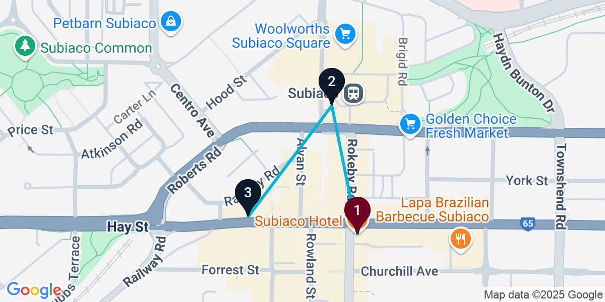Map for 3-Stop Subiaco Cocktail Bar Crawl