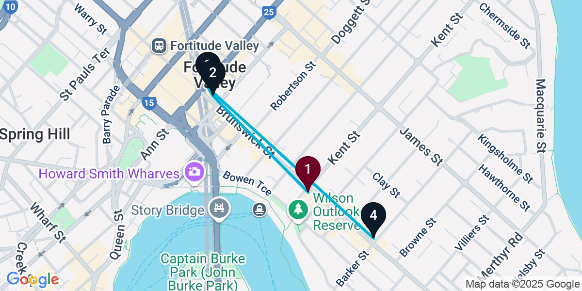 Map for New Farm Cocktail Bar Crawl