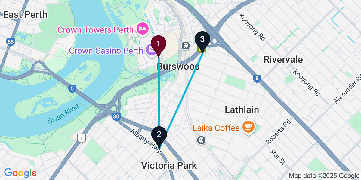 Map for 3-Stop Burswood Live music Bar Crawl