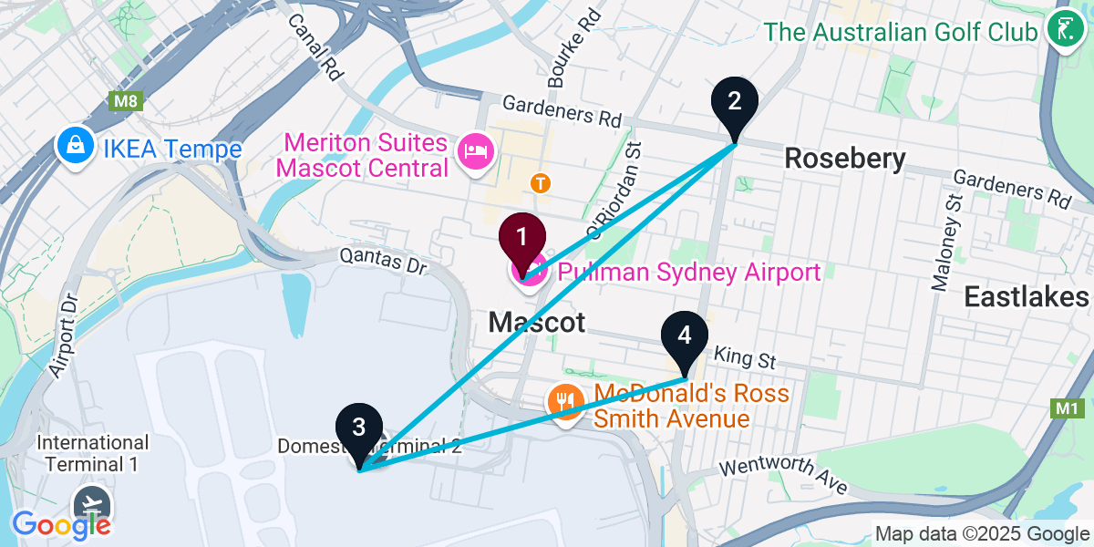 Map for 4-Stop Mascot Pub Bar Crawl