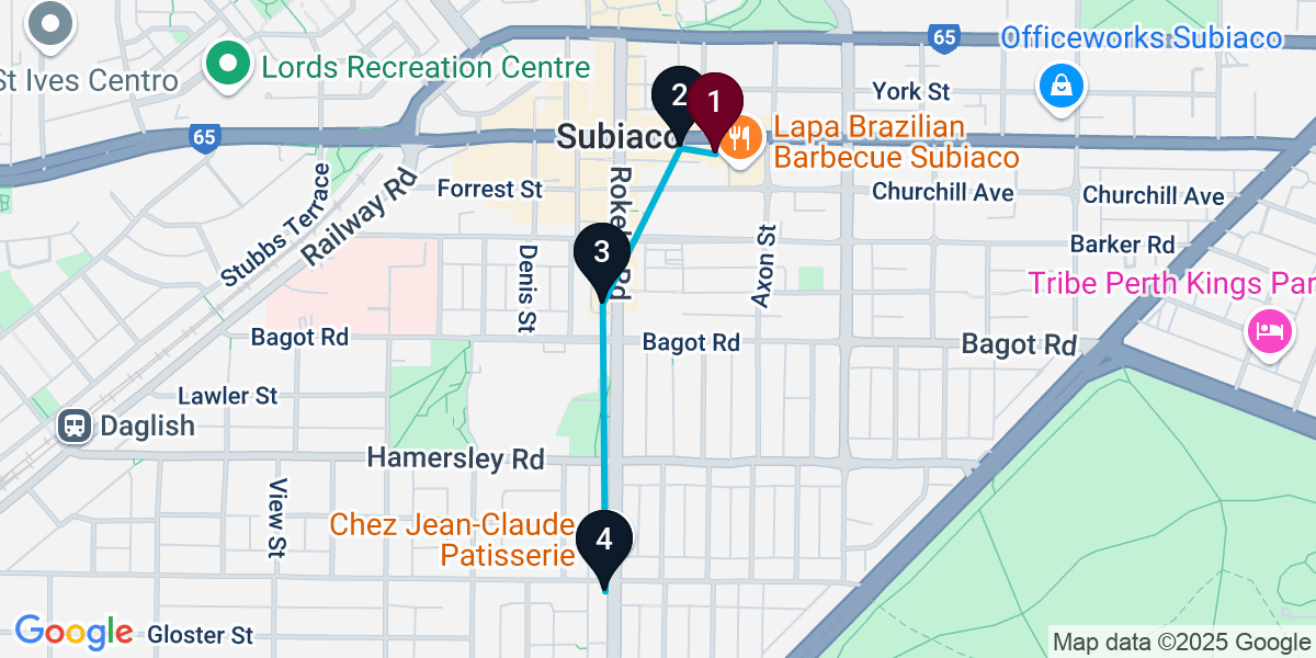 Map for 4-Stop Subiaco Wine bar Bar Crawl