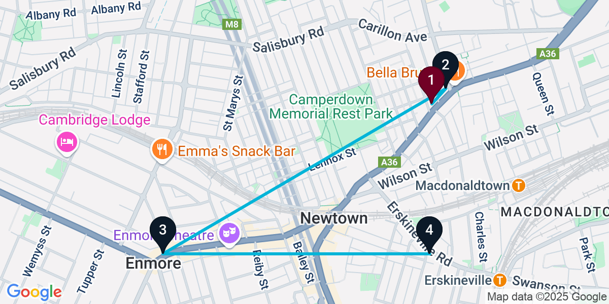 Map for 4-Stop Newtown Nightclub Bar Crawl