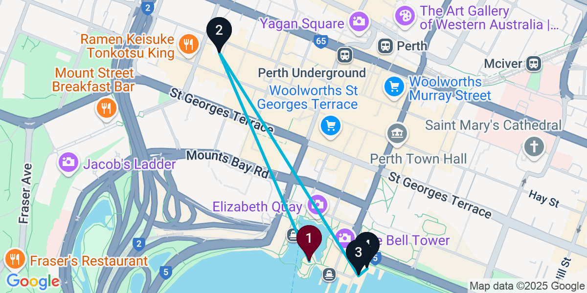 Map for 4-Stop Perth Rooftop Bar Crawl