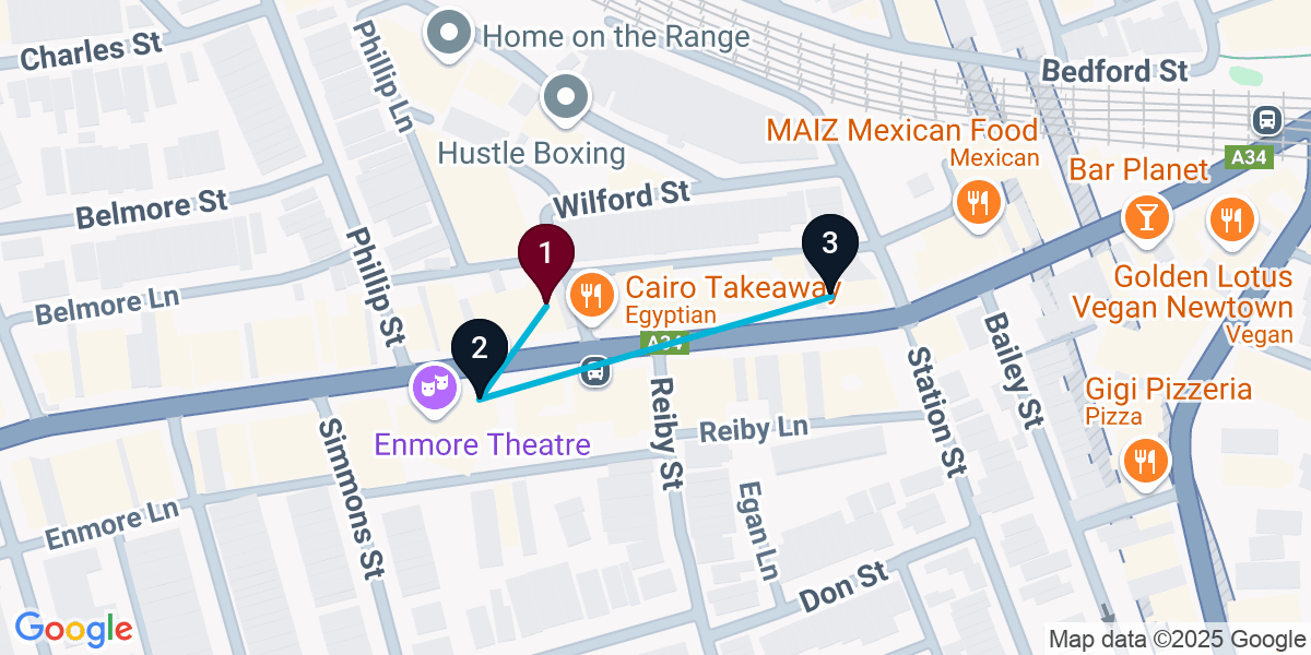 Map for 3-Stop Newtown Bar Crawl