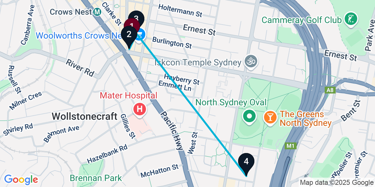 Map for 4-Stop Crows Nest Bar Crawl