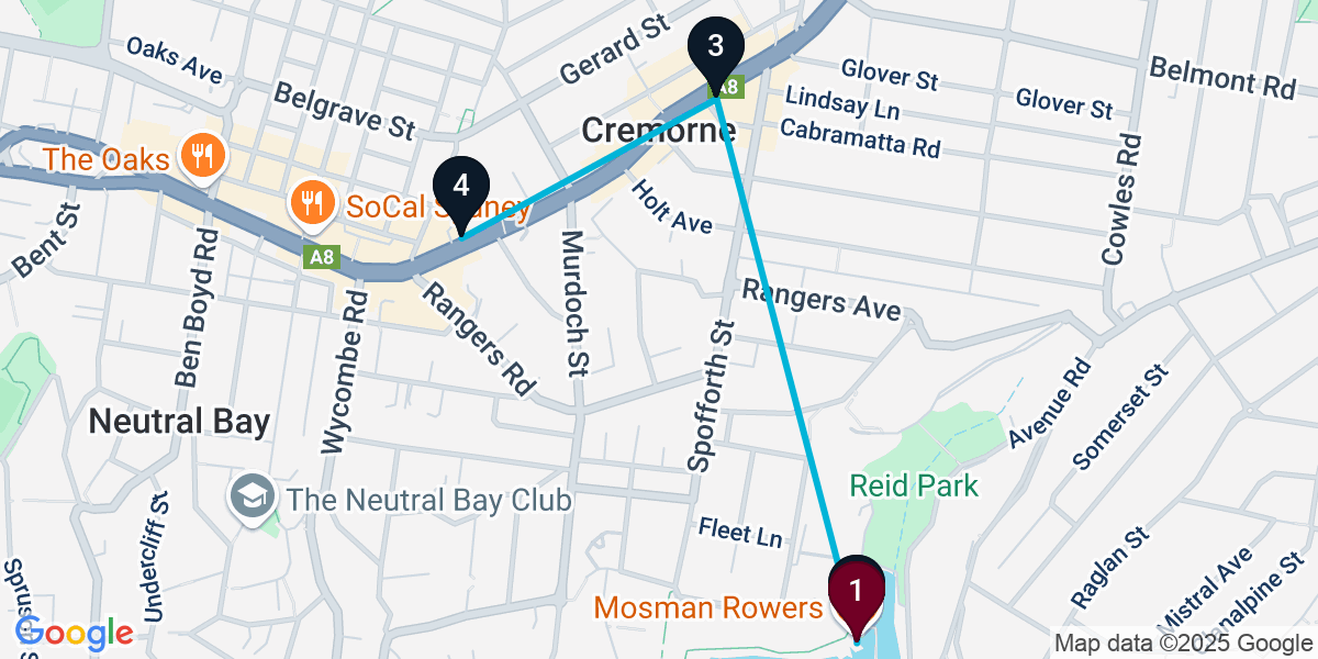 Map for 4-Stop Mosman Live music Bar Crawl