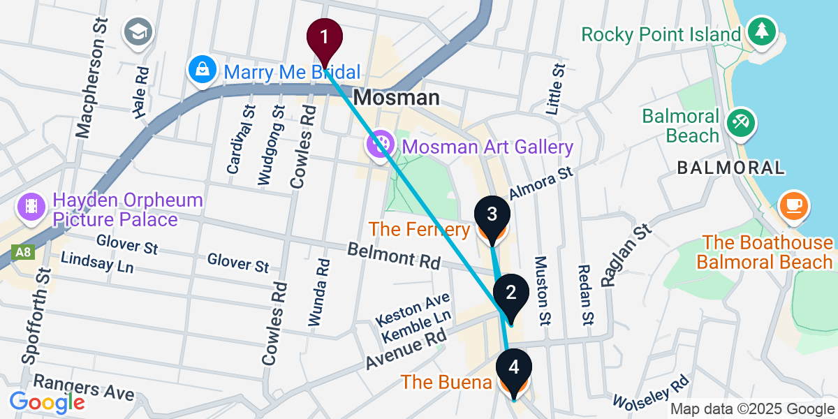 Map for 4-Stop Mosman Wine bar Bar Crawl