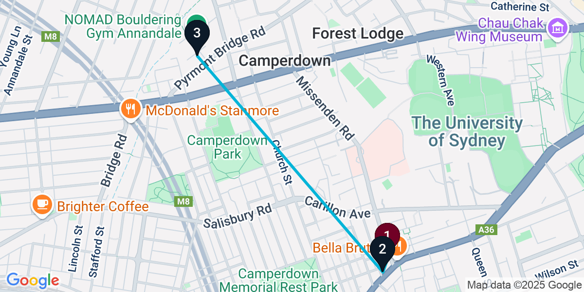 Map for 3-Stop Newtown Rooftop Bar Crawl