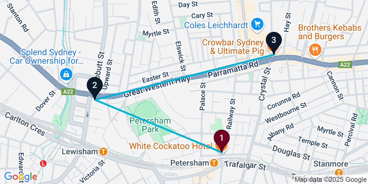 Map for 3-Stop Petersham Pub Bar Crawl