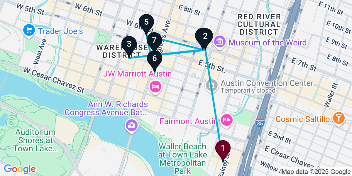 Map for 7-Stop Austin Bar Crawl