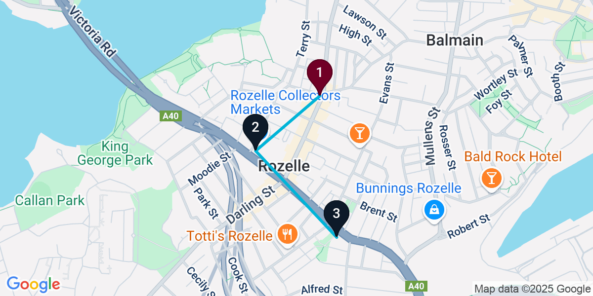 Map for 3-Stop Rozelle Live music Bar Crawl