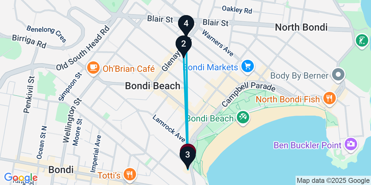 Map for 4-Stop Bondi Beach Beach bar Bar Crawl