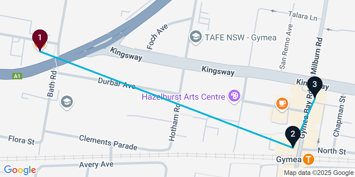 Map for Gymea Cocktail Bar Crawl