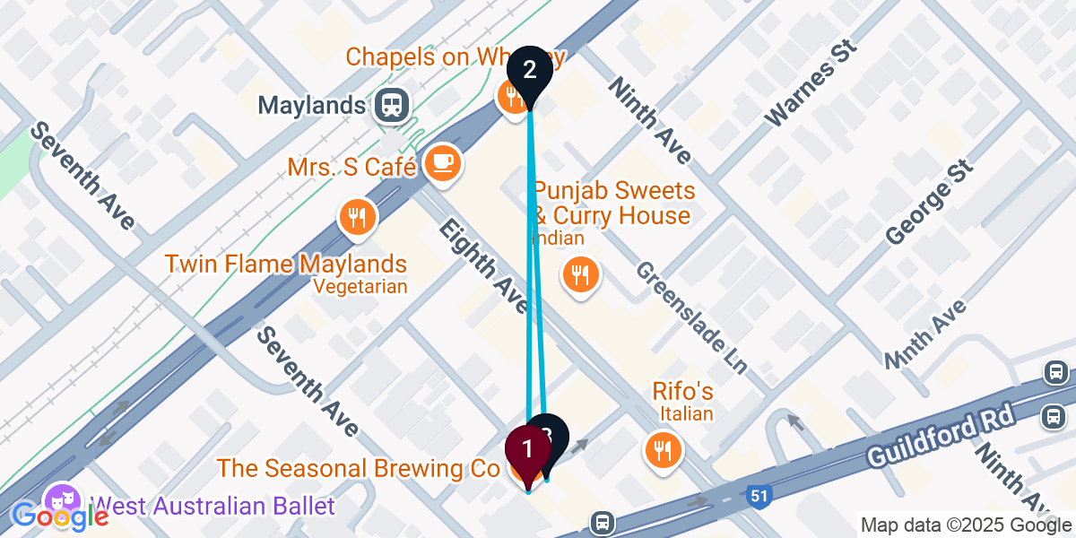 Map for 3-Stop Maylands Cocktail Bar Crawl