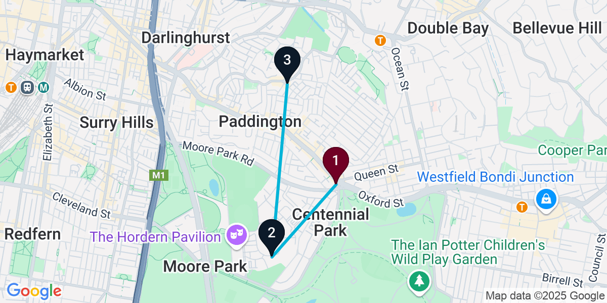 Map for 3-Stop Paddington Bar Crawl