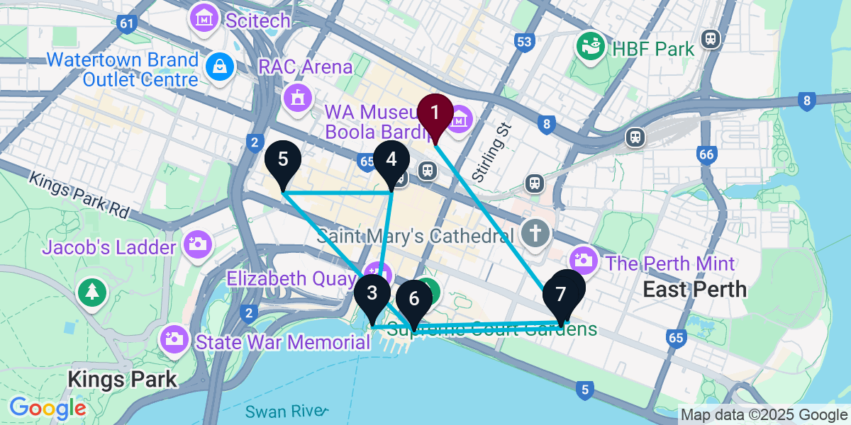 Map for 7-Stop Northbridge Wine bar Bar Crawl