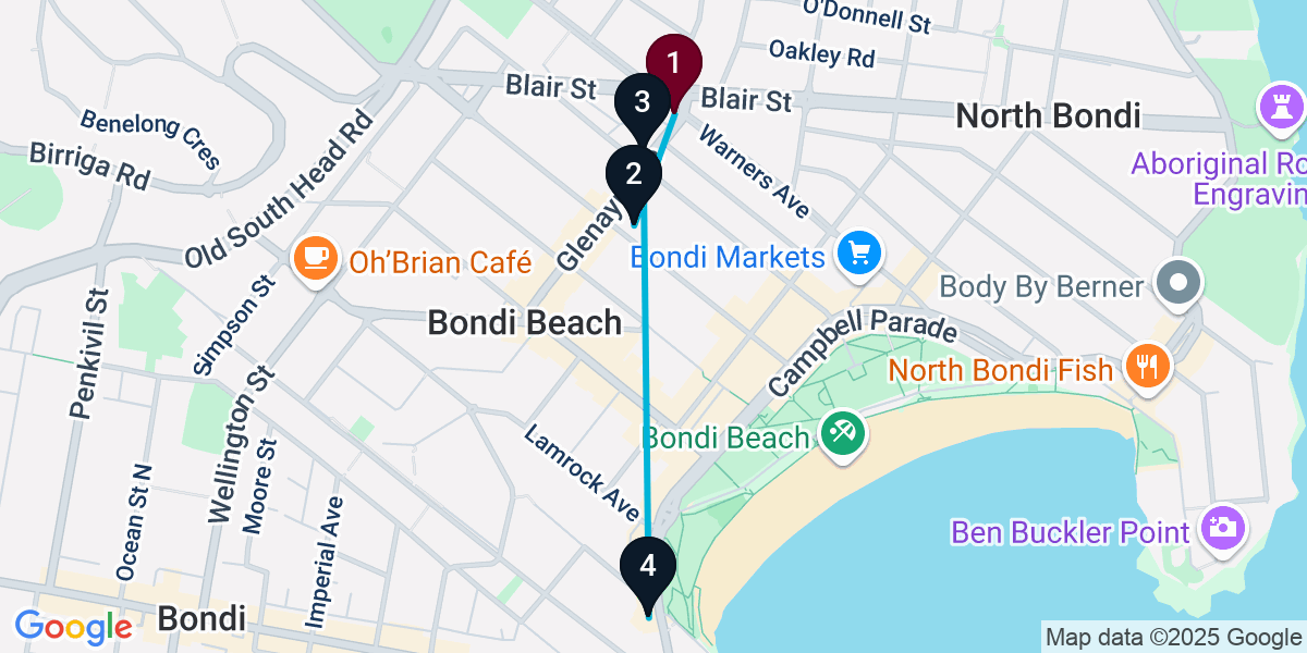 Map for 4-Stop Bondi Beach Beach bar Bar Crawl