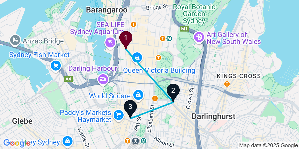 Map for 3-Stop Sydney Nightclub Bar Crawl