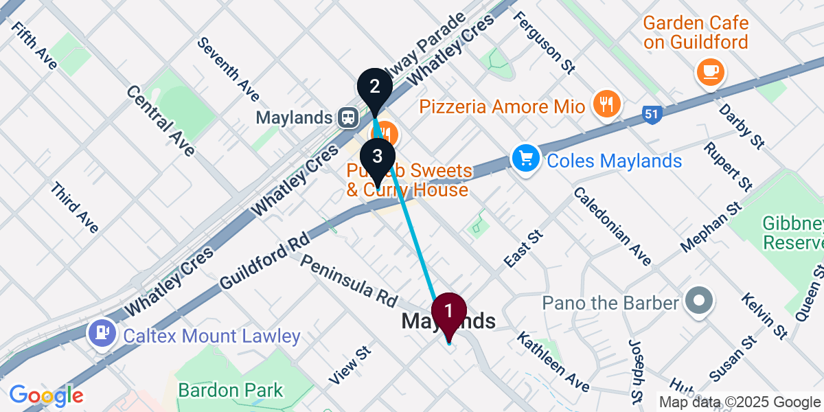 Map for 3-Stop Maylands Cocktail Bar Crawl
