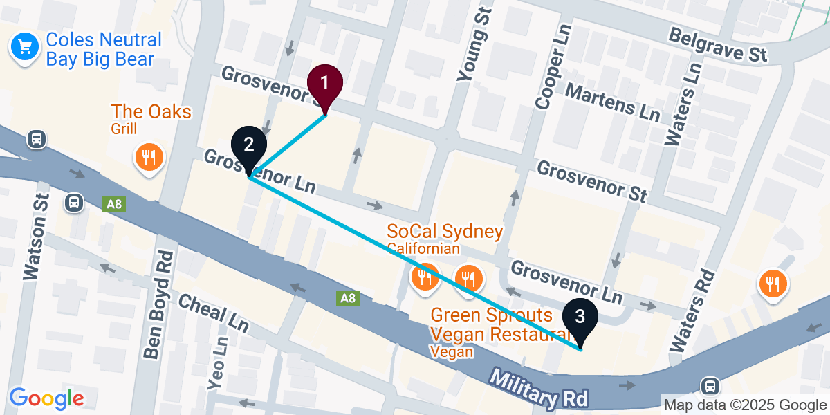 Map for 3-Stop Neutral Bay Wine bar Bar Crawl