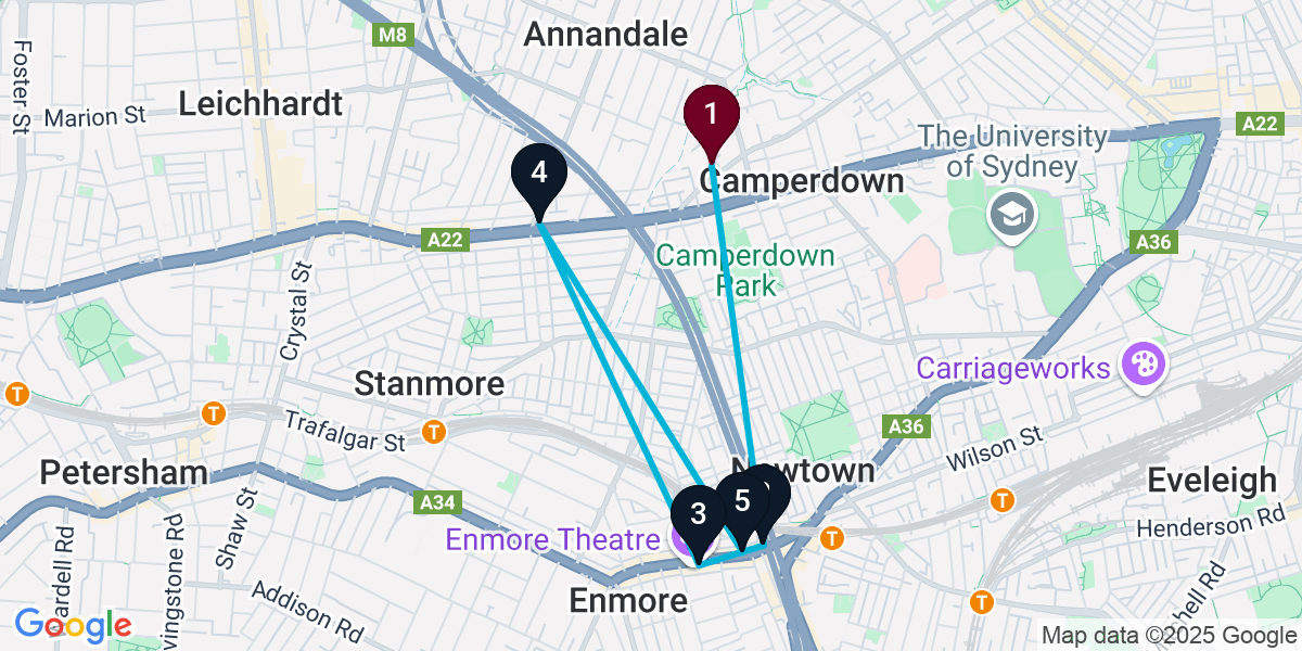 Map for 5-Stop Camperdown Wine bar Bar Crawl