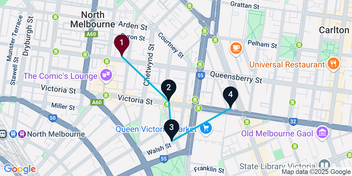 Map for Curated North Melbourne Cocktail Bar Crawl