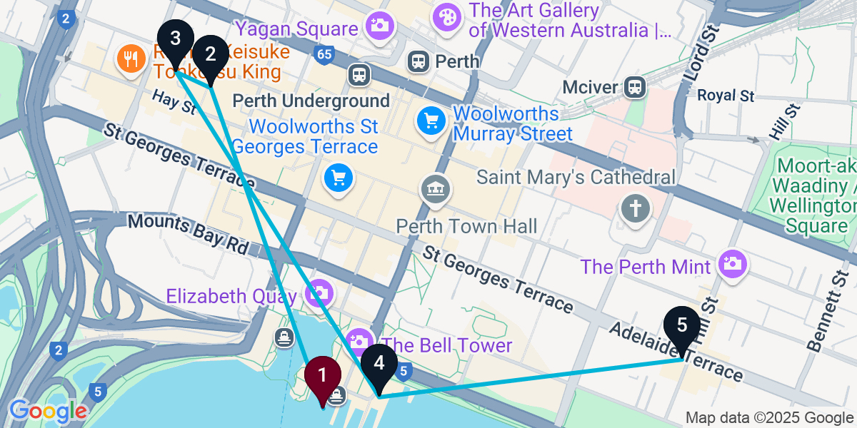 Map for 5-Stop Perth Pub Bar Crawl