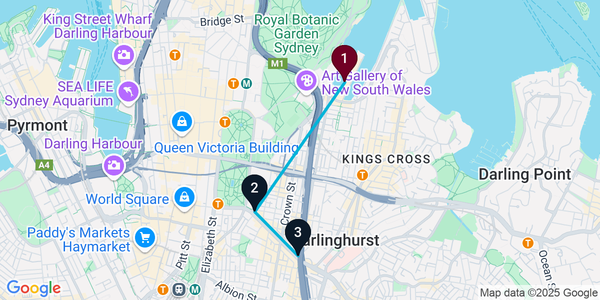 Map for 3-Stop Woolloomooloo Nightclub Bar Crawl