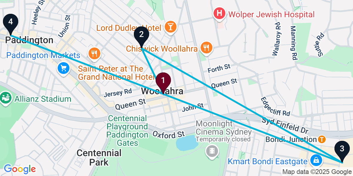 Map for 4-Stop Woollahra Live music Bar Crawl