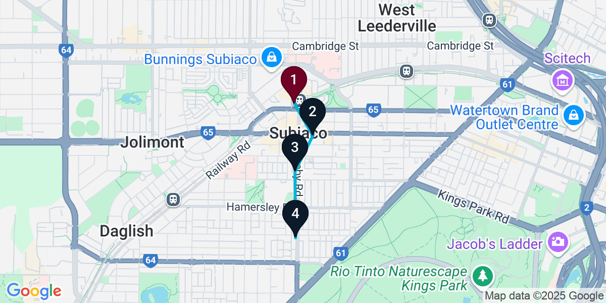 Map for 4-Stop Subiaco Wine bar Bar Crawl
