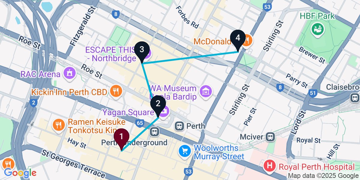 Map for 4-Stop Perth Bar Crawl
