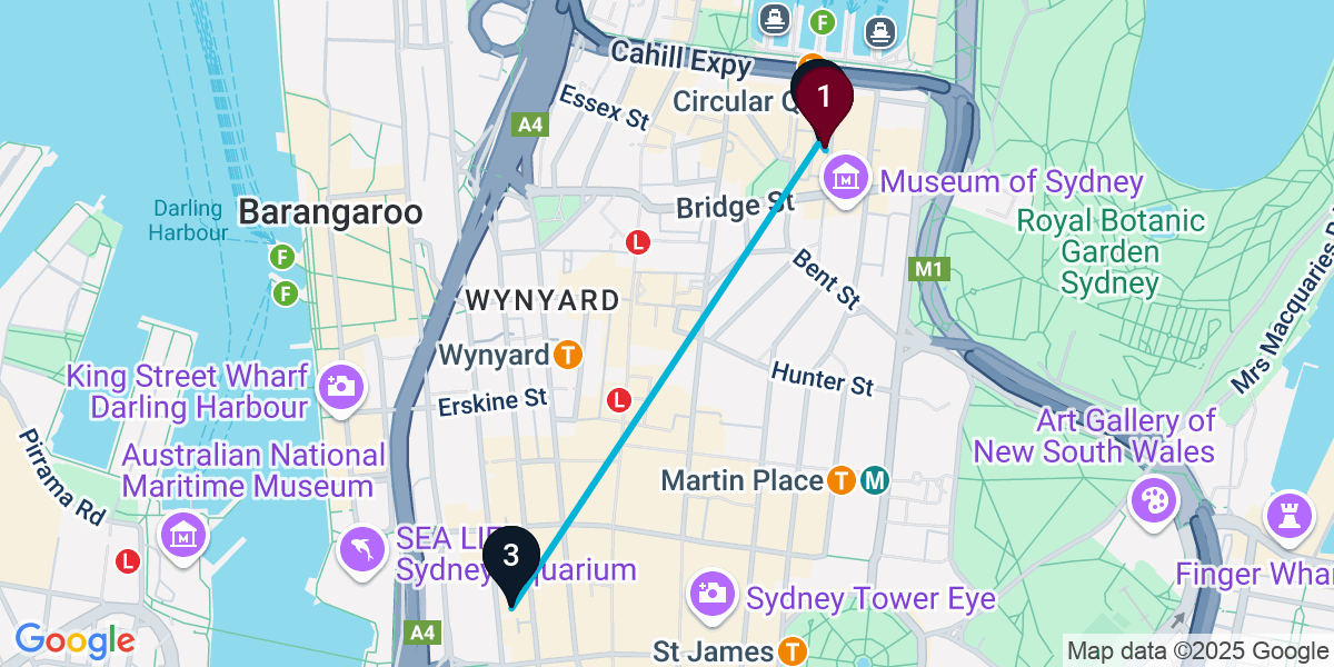 Map for 3-Stop Sydney Cocktail Bar Crawl