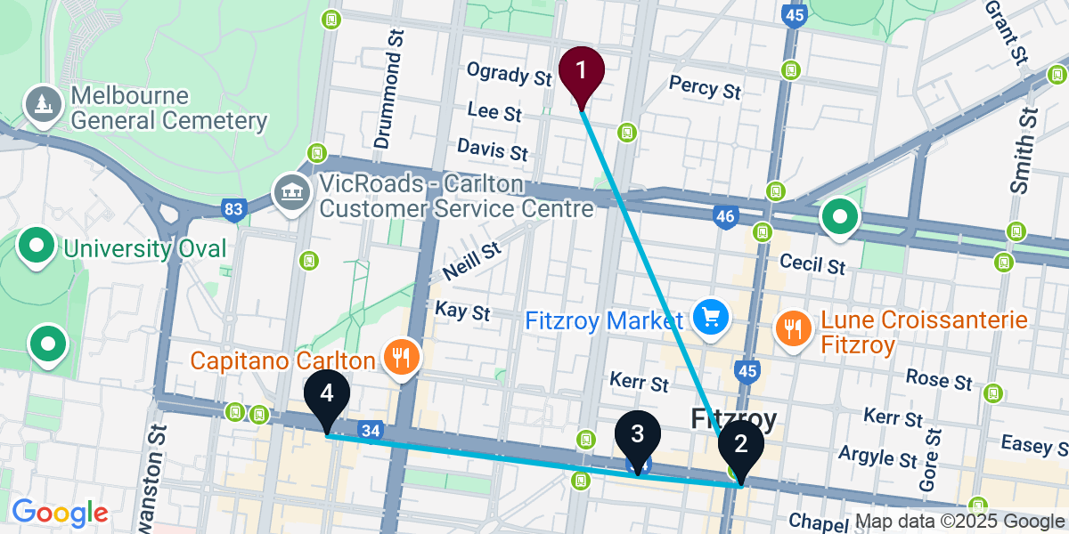Map for Fitzroy Bar Crawl