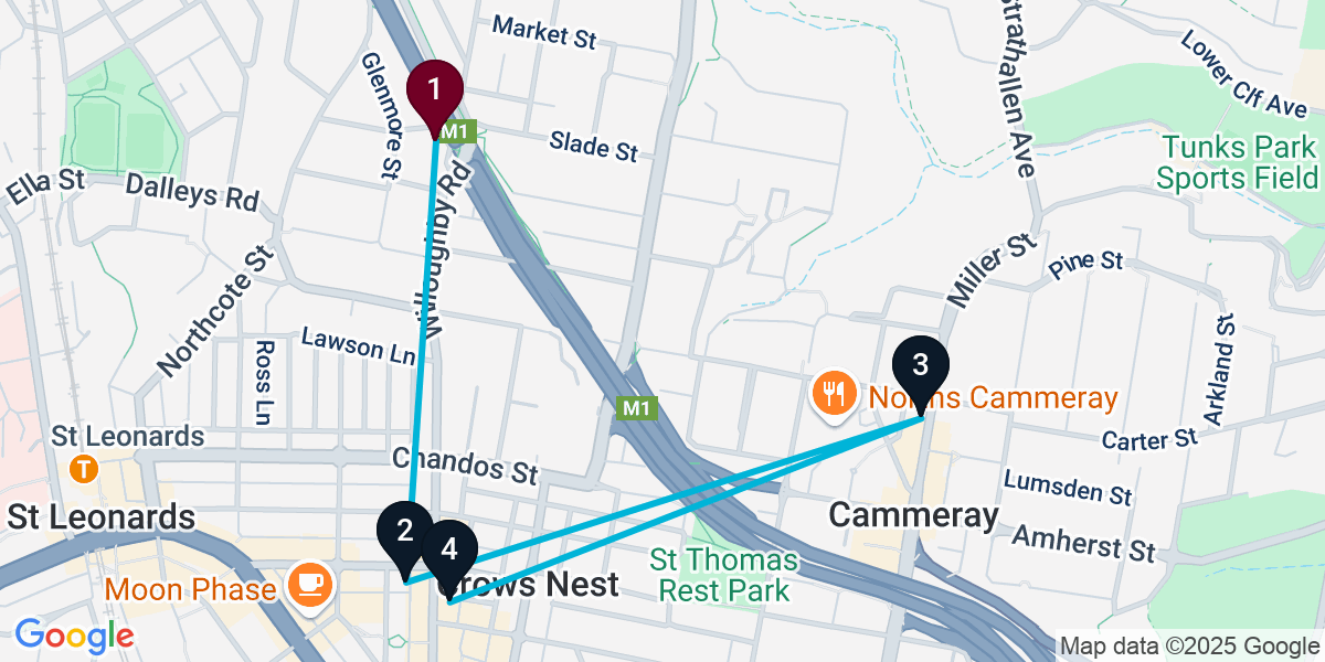 Map for 4-Stop Naremburn Wine bar Bar Crawl