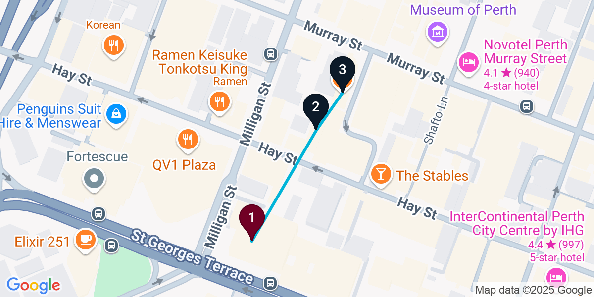 Map for 3-Stop Perth Bar Crawl