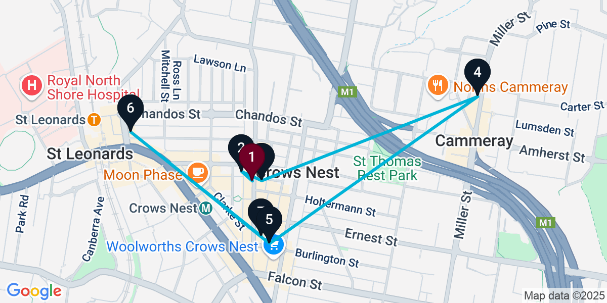 Map for 7-Stop Crows Nest Wine bar Bar Crawl