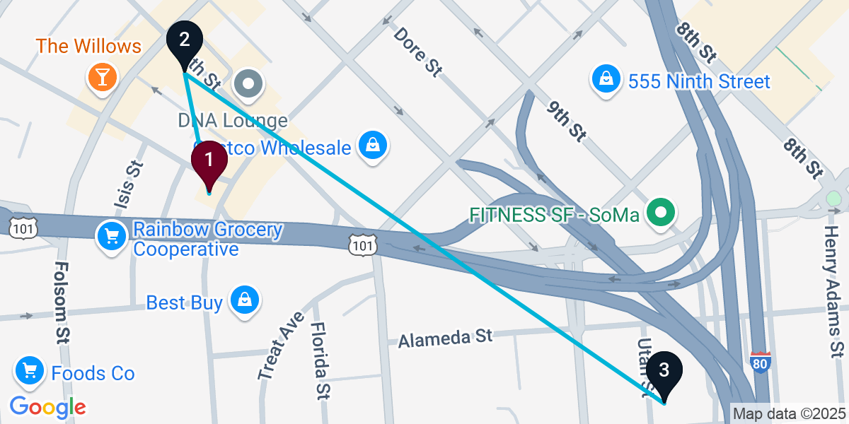 Map for 3-Stop San Francisco Nightclub Bar Crawl