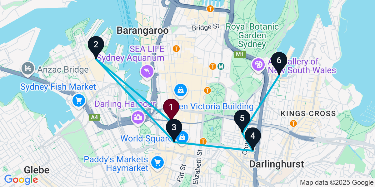Map for 6-Stop Sydney Sports bar Bar Crawl