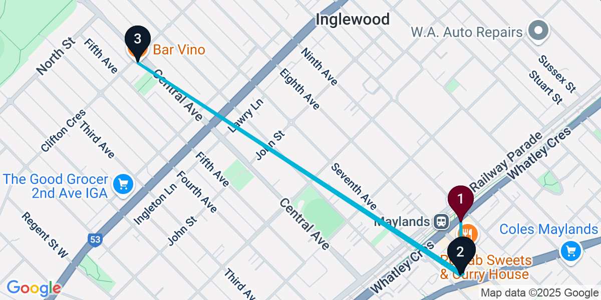 Map for 4-Stop Maylands Bar Crawl
