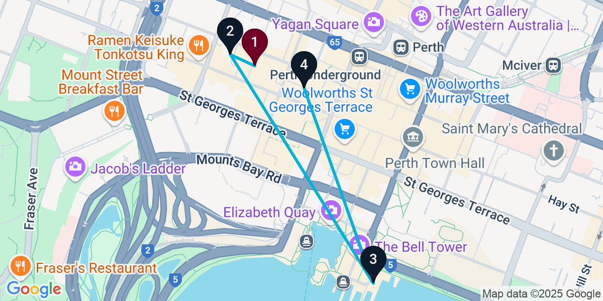 Map for 4-Stop Perth Pub Bar Crawl