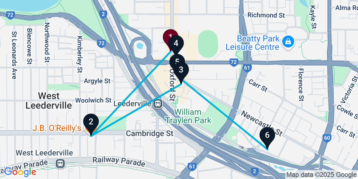 Map for 6-Stop Leederville Live music Bar Crawl