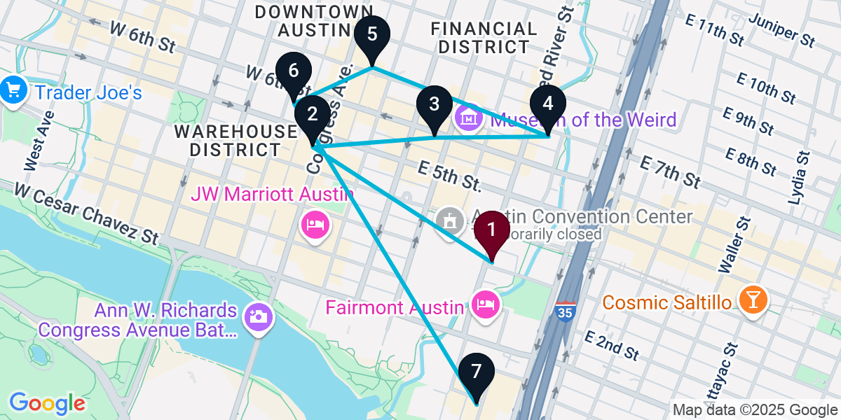 Map for 7-Stop Austin Bar Crawl