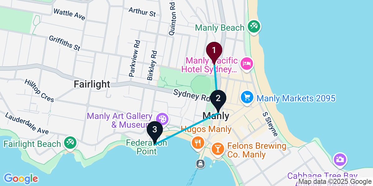 Map for 3-Stop Manly Nightclub Bar Crawl