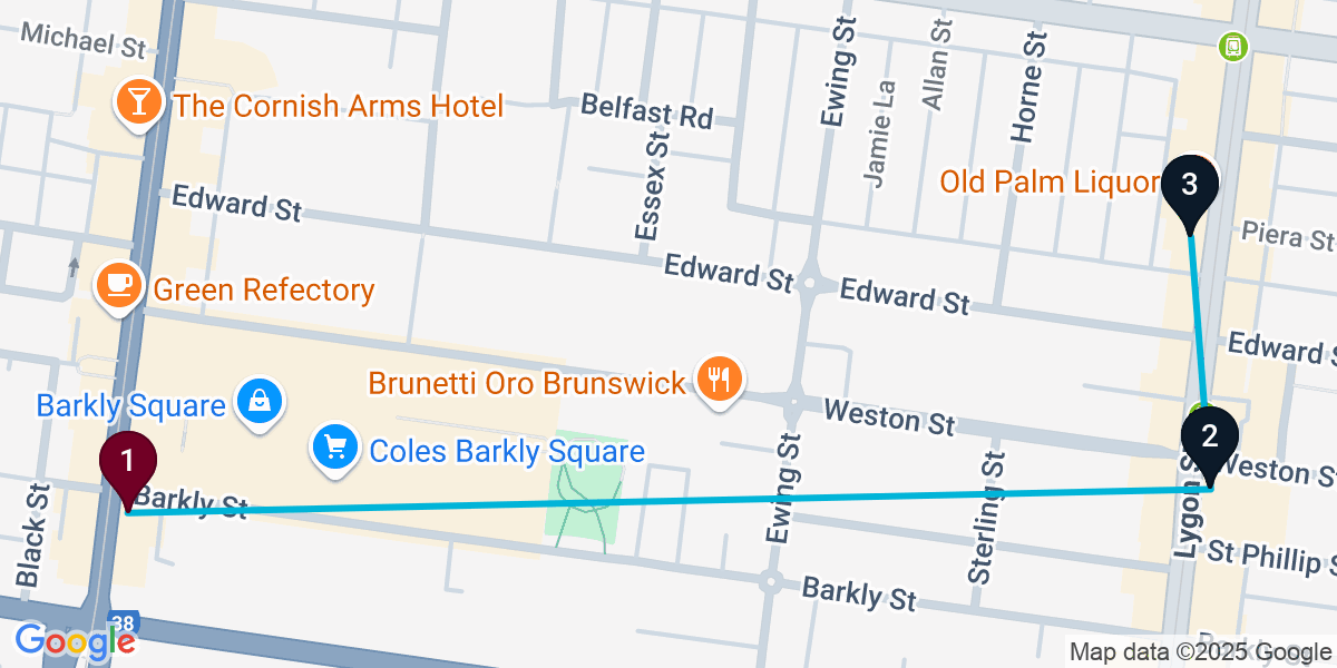 Map for Brunswick East Cocktail Bar Crawl