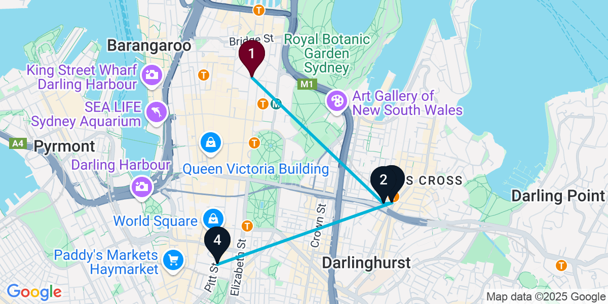 Map for 4-Stop Sydney Live music Bar Crawl