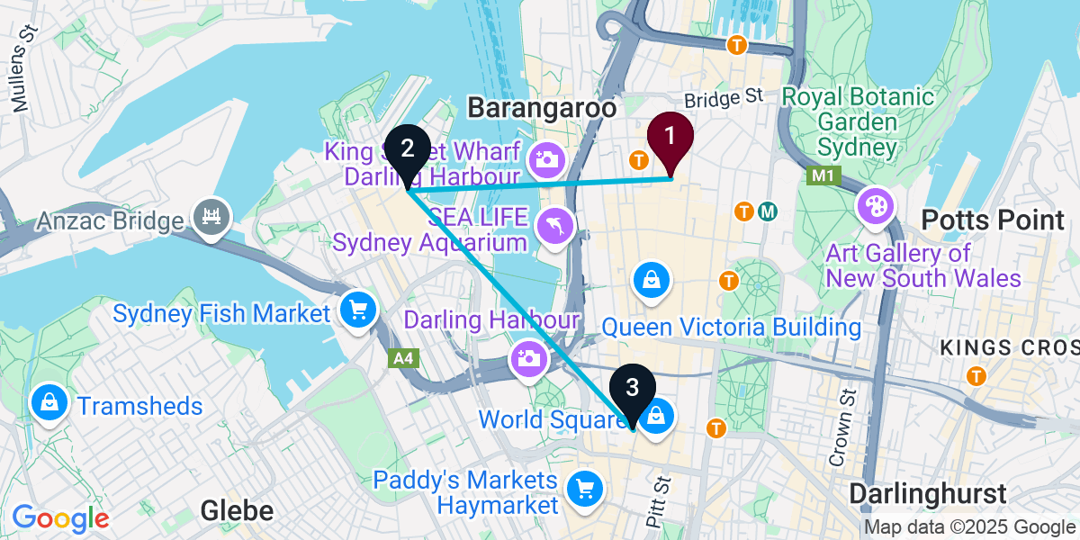 Map for 3-Stop Sydney Sports bar Bar Crawl
